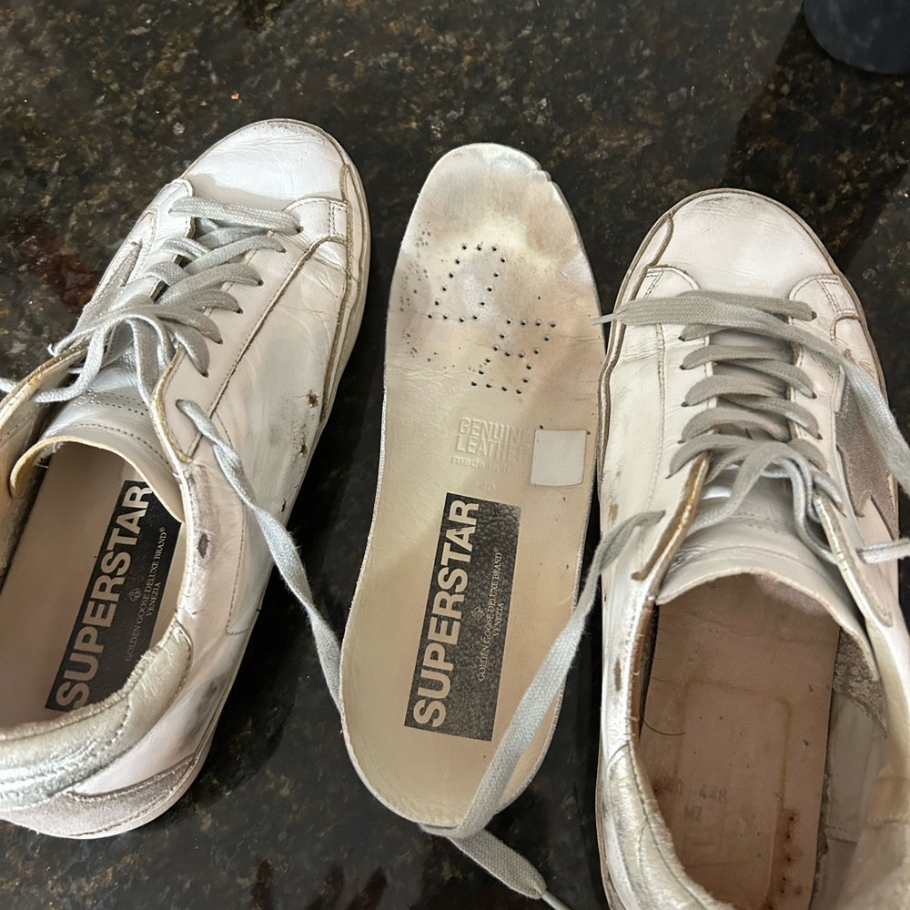 Golden Goose White and Gray Superstar Sneakers